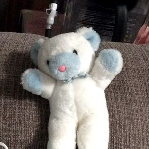 Vtg 1987 9” white/blue teddy bear - Embrace label.